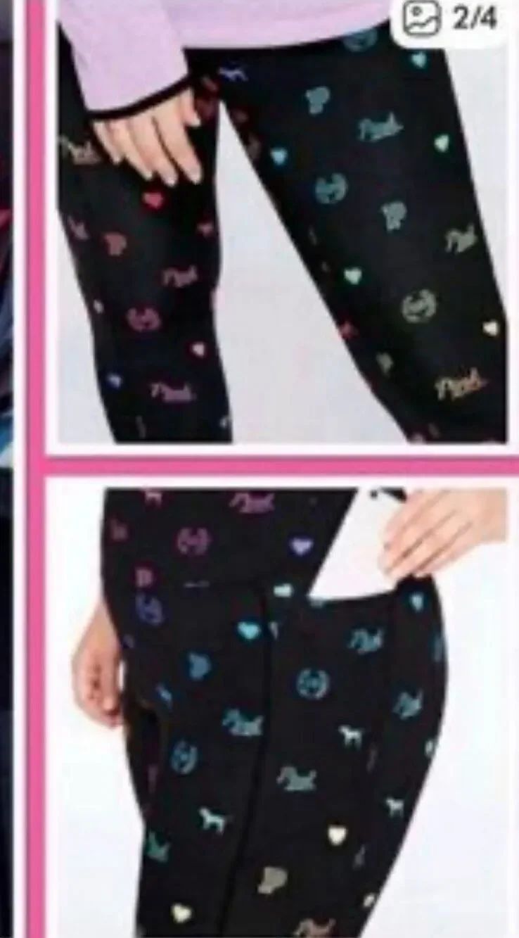 VS PINK logo hi waisted cotton rainbow ombré bling yoga leggings/pants